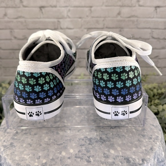 Animal Rescue Multicolor Paw Print on Black Canvas Lace-up Sneakers WMS 11M✨NWT✨ - Picture 7 of 10